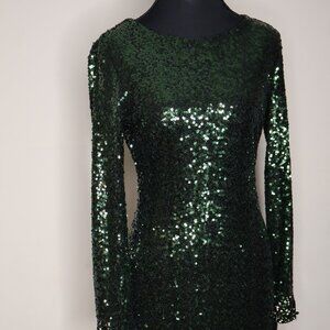 Emerald Green Sequins Cocktail Dress Size 2 by Badgley Mischka
